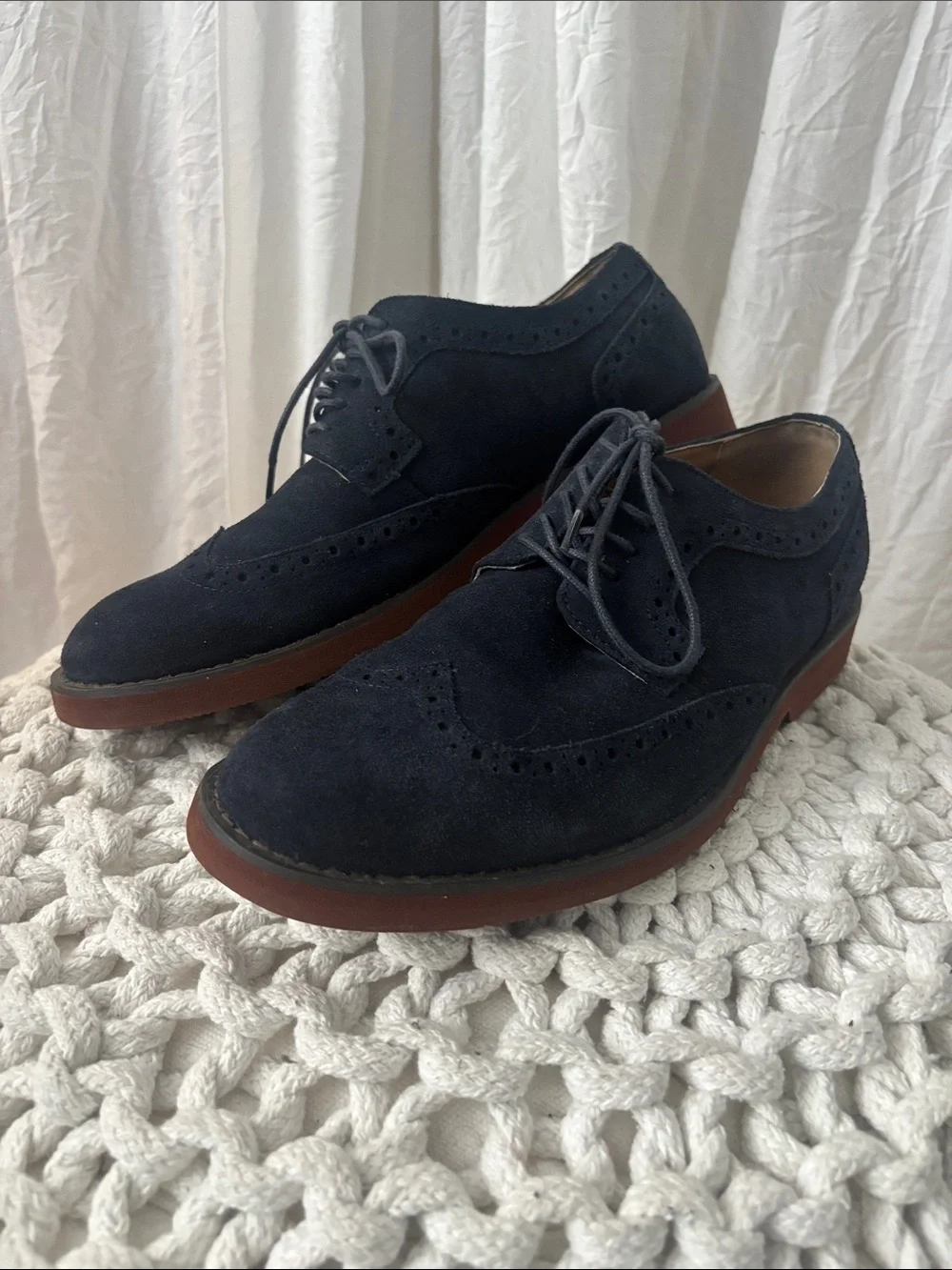 Alfani Navy Suede Wingtip Derbys with Brown Sole